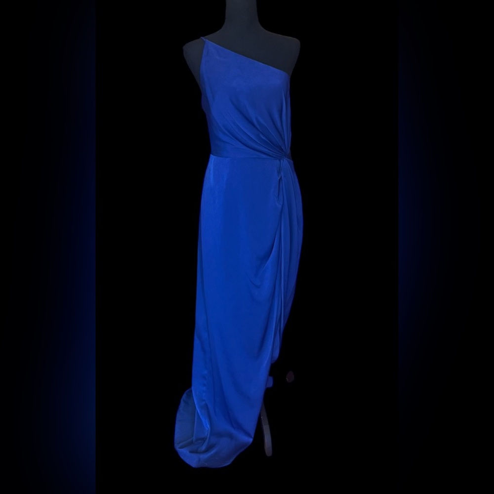 Liv Foster Asymmetrical Charmeuse Side Slit Evening Gown, Royal Blue, Sz 10, NWT - Picture 14 of 16